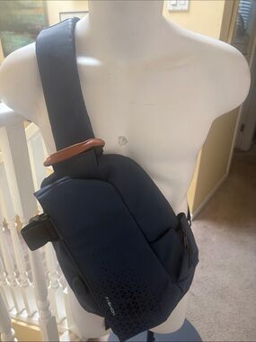 Fashion Brand Company Navy Sling Bag with Brown Accent